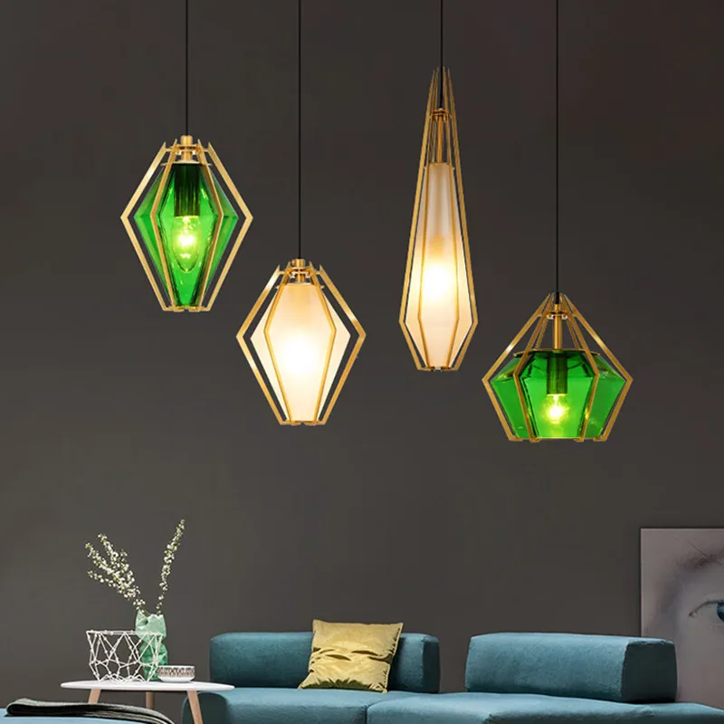 

Rose Gold Glass Lampshade Bedside Diamond Chandelier Lighting for Dining room Kichen Cafe gold brass light scandinavian lamp