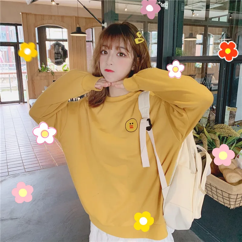 Женские толстовки Harajuku мультипликационный кролик в стиле кавай коричневый медведь вышивка Kpop негабаритный свитер Корейская уличная одежда