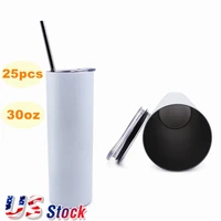 30oz sublimation blanks skinny tumbler stainless steel insulated white water bottle double wall vacuum travel cup bulk wholesale