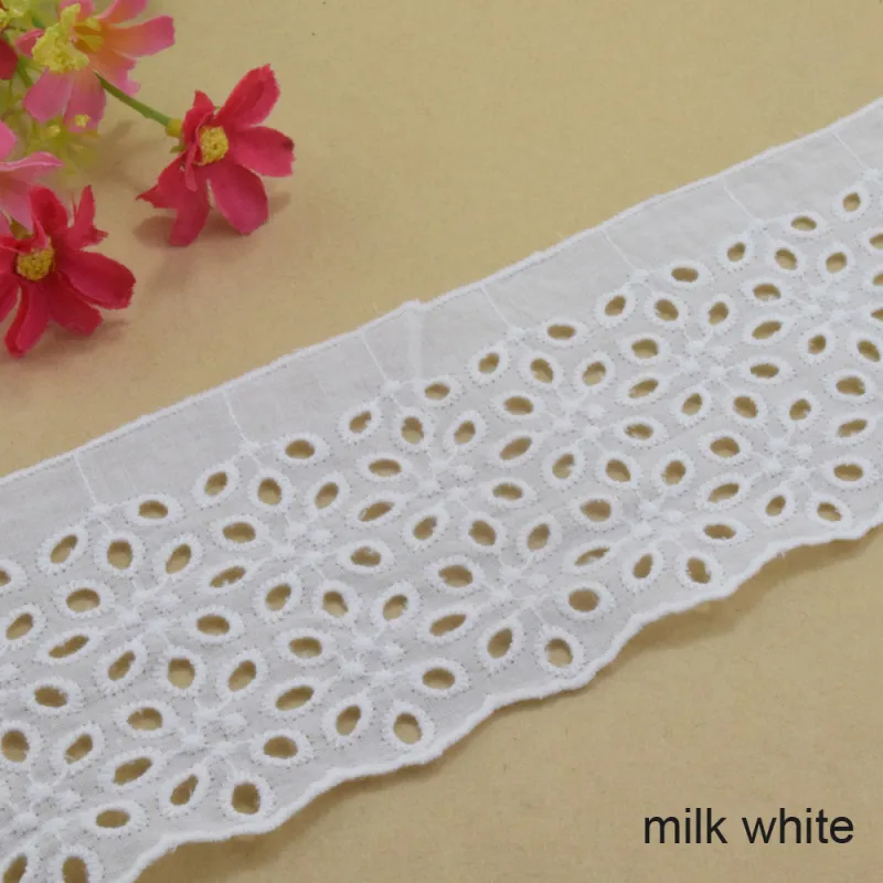 Milk White 8 см в ширину, хлопок, вышивка, кружево, шитье, гипюровые ленты, отделка, свадебное украшение, сделай сам, куклы, аксессуары, кружевная кромка#3996 - Цвет: Milk White