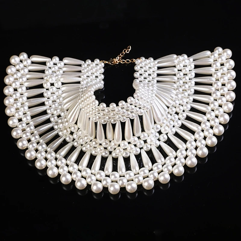 

Jewelry Bib Choker Necklace Hollow Out Woven Water Drop Pearl Body Chain Collar XX9D