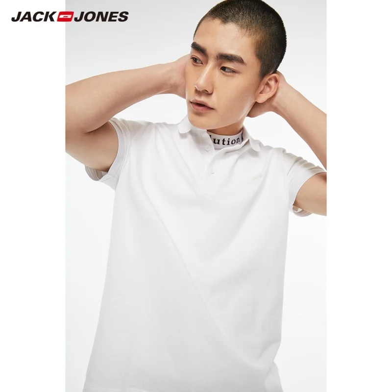 Мужская рубашка поло JackJones разноцветная из 100% хлопка с коротким рукавом и