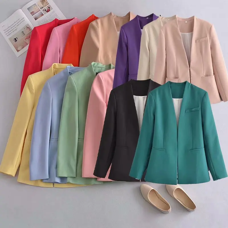 

ZA Europe and the United States 2021 summer women's pure color light Shu Slim no button suit jacket new jacket blazer coats