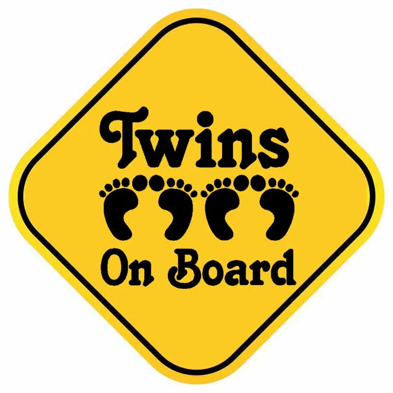 

16cm*16cm TWINS ON BOARD Car Sticker Cute Footprints Decal Warning PVC Waterproof Auto Decoration