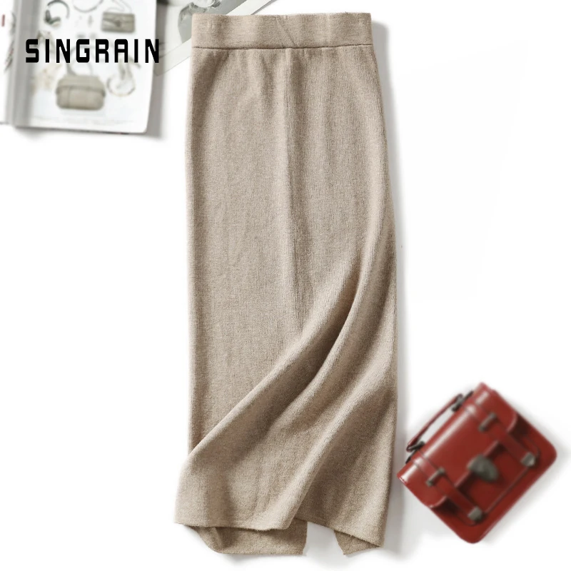 SINGRAIN женский свитер юбка трикотажная вязаные длинные юбки -карандаш зимние