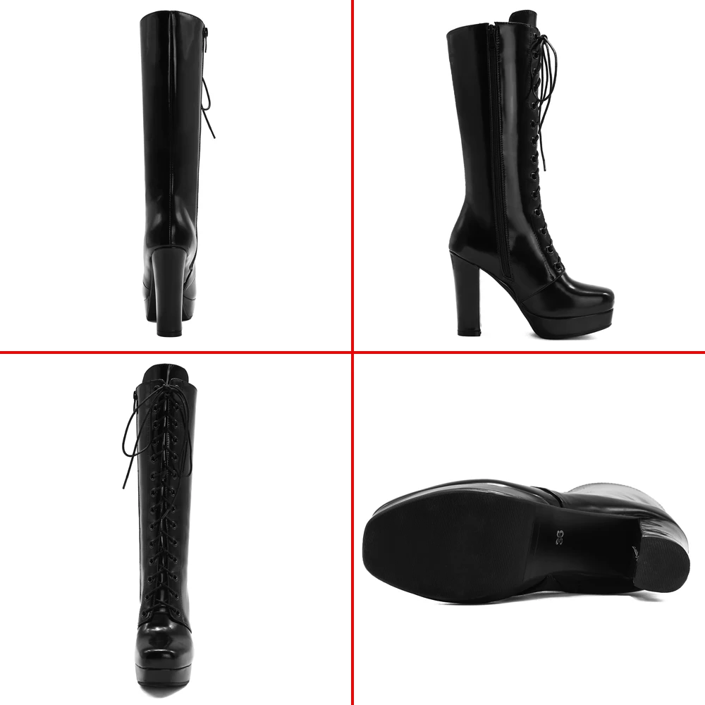 2021 Black Platform Calf Boots Women High Heels Ladies Autumn Winter Shoes Bottes Plateforme Femme Big Size White | Обувь