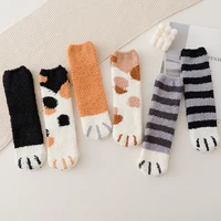 6 pairs women socks fluffy warm slipper sock autumn winter fall fuzzy cute girl cat paw home sleeping cat claw cute animal socks