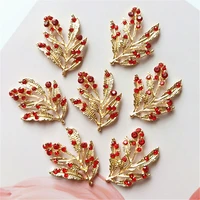 5 pcslot wholesale gold leaves rhinestone button embellishment for hair flower wedding buckle diy creative alloy leaf