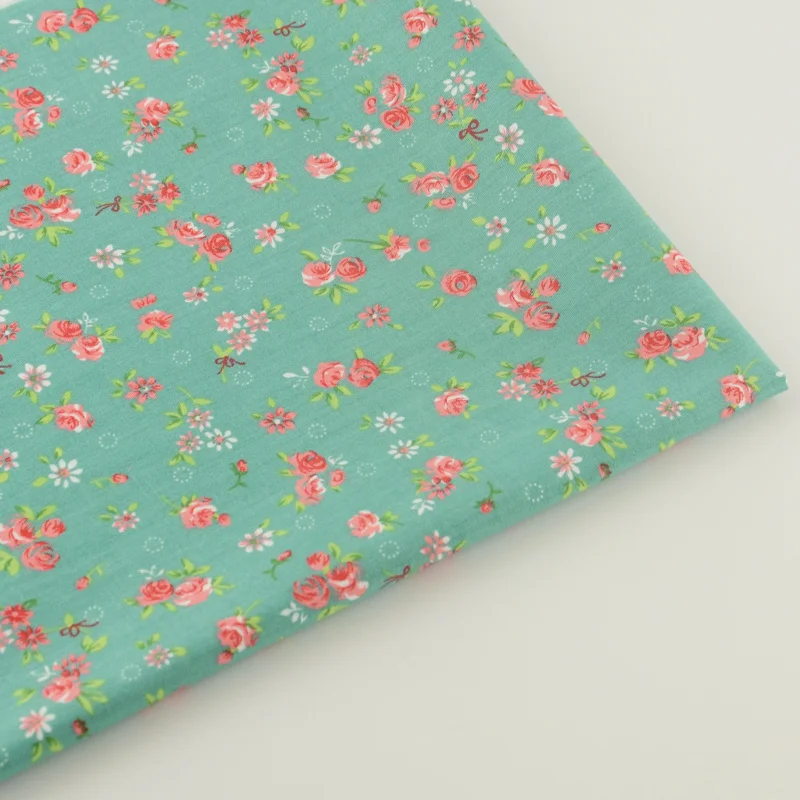Хлопок Ткань Вышивание зеленый с цветочным принтом конструкции Tecido Скрапбукинг