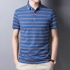 Рубашка-поло мужская в полоску, приталенная Повседневная, с коротким рукавом, T1009, летняя одежда