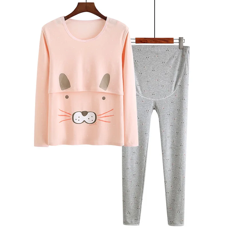 

2020 Long Sleeve Cartoon Maternity Pajama Sets Cotton Casual Women Pregnancy Nursing Set Autumn Pregnant Nightwear Clothes