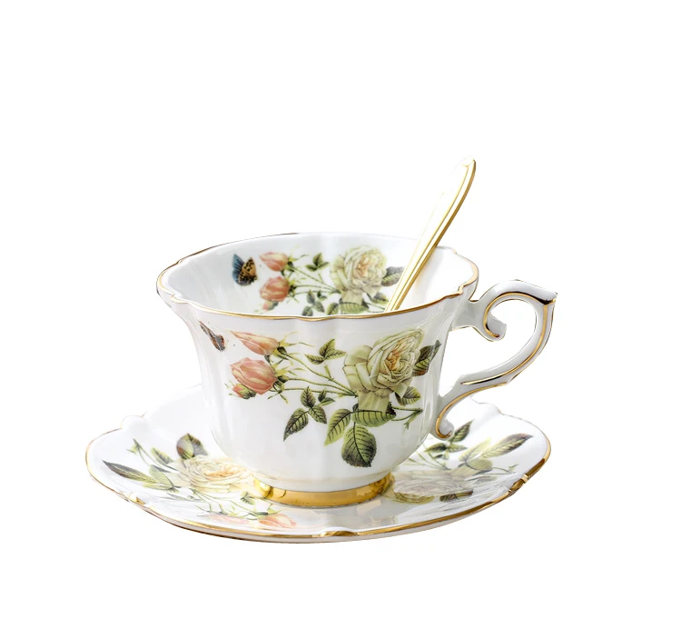 

European Ceramic Tea Cup Set Gold Rim Royal Luxury Coffee Cup Saucer Set Vintage High Quality Xicara Kitchen Supplies EB50BD