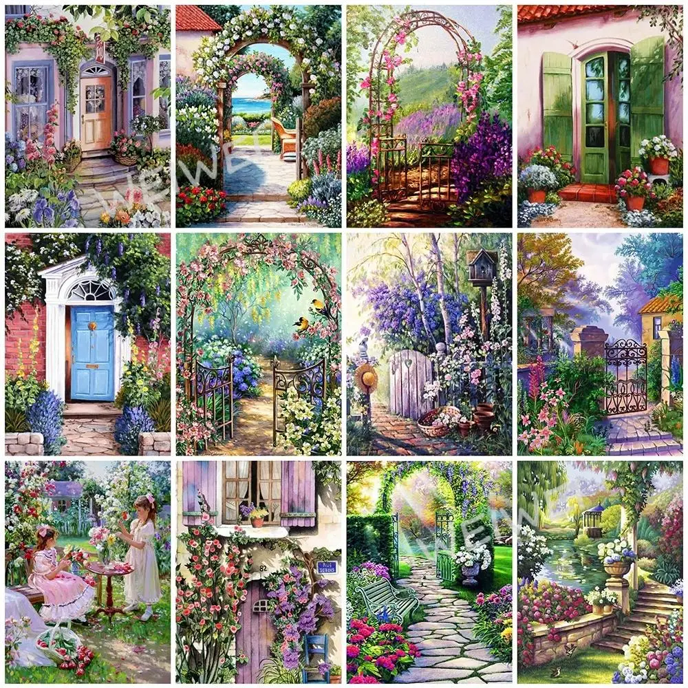 

Diamond Embroidery Garden Flower Door Scenery 5D Diy Diamond Painting Full Square/round Drill Mosaic Wall Art Home Decoration