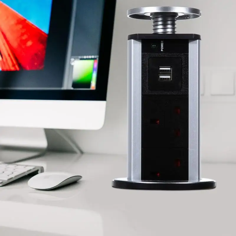 Выдвижная электрическая розетка с 3 розетками 2 USB кухонная настольная |