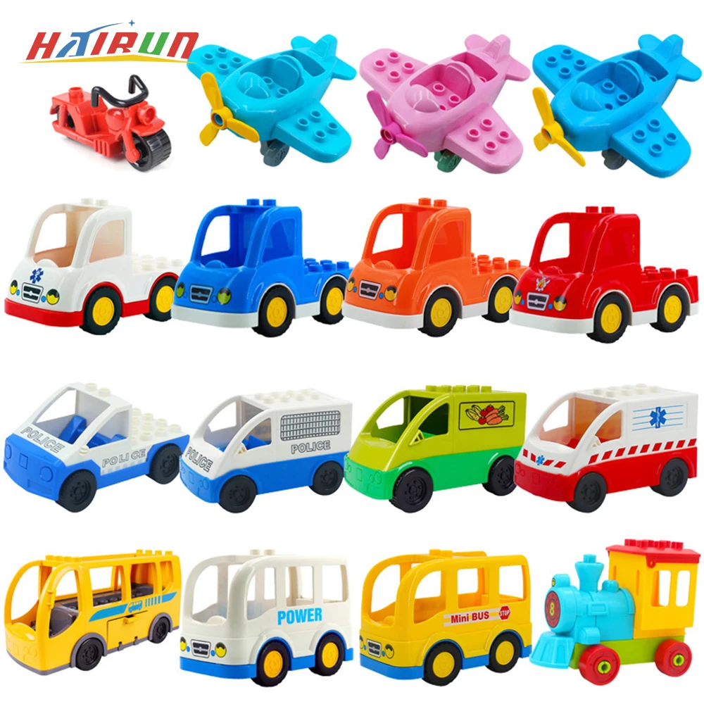 

Building Blocks Car Toys Ambulance Truck Train Fire Truck Aircraft Helicopter Vehicle Bulldozer DIY Educational Toy For Children