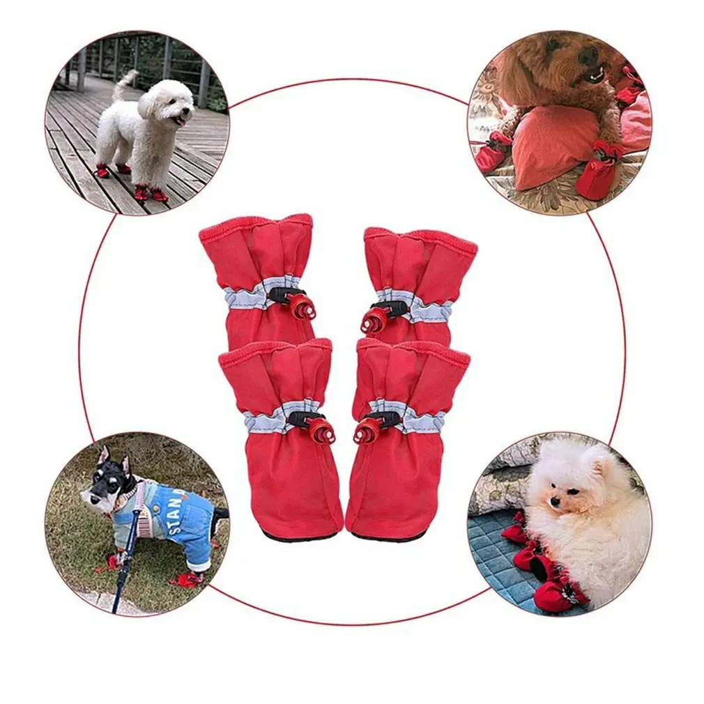 

4pcs Antiskid Puppy Shoes Pet Protection Soft-soled Pet Dog Shoes Summer Winter Waterproof Prewalkers Soft Supplies Pet Paw Care