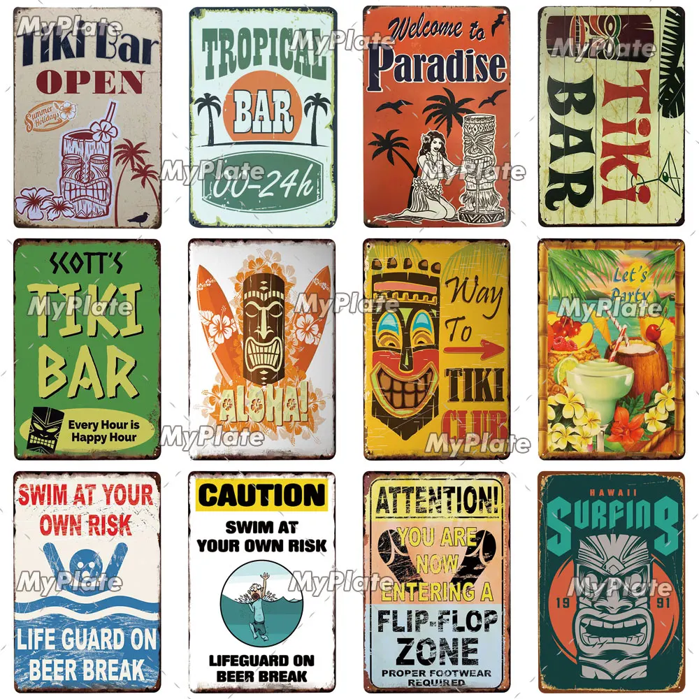 TiKi Bar металлический знак винтажная табличка серфинг Оловянная Настенный декор