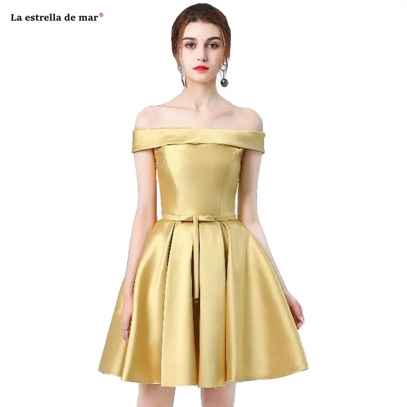 Золотое Платье для подружки невесты короткое Новое атласное платье трапеция с