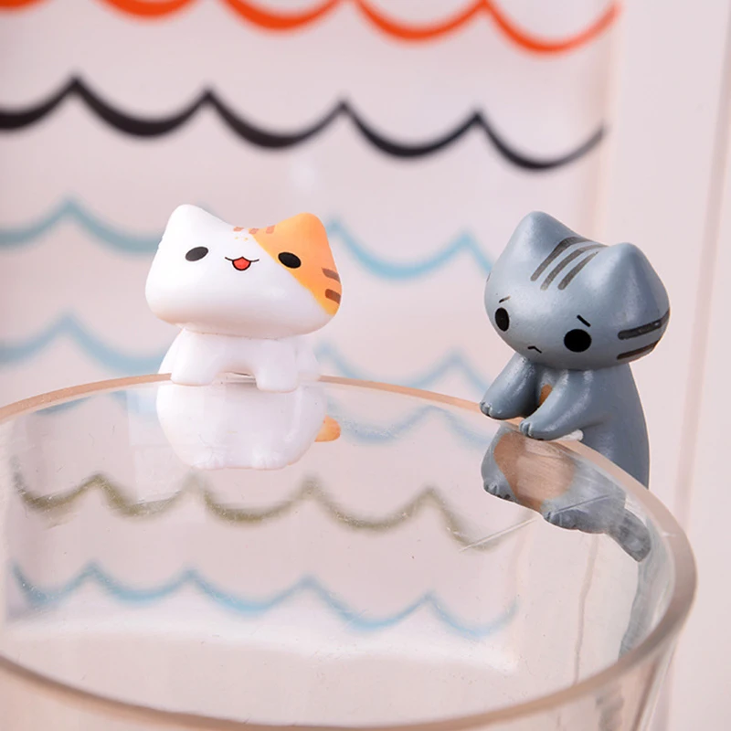 

2Pcs Cup Rim Cat Japan Anime Lovely Cat Pvc Action Figure Decoration Toys Gift