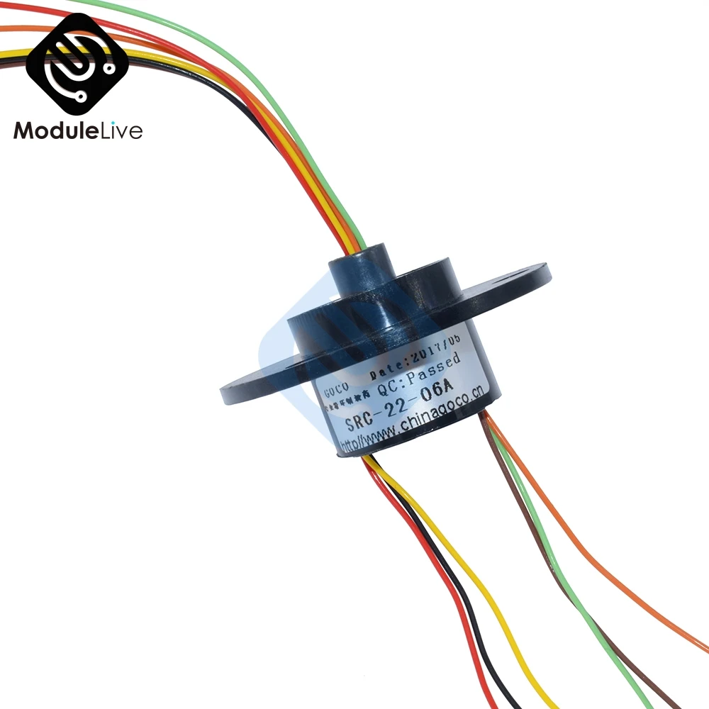 

220VAC 250 Rpm Monitor 6 Channel 6 Wires Capsule Slip Ring 2A Slip Ring 22mm Mini Rotary Conductive Joint Connectors for Robot
