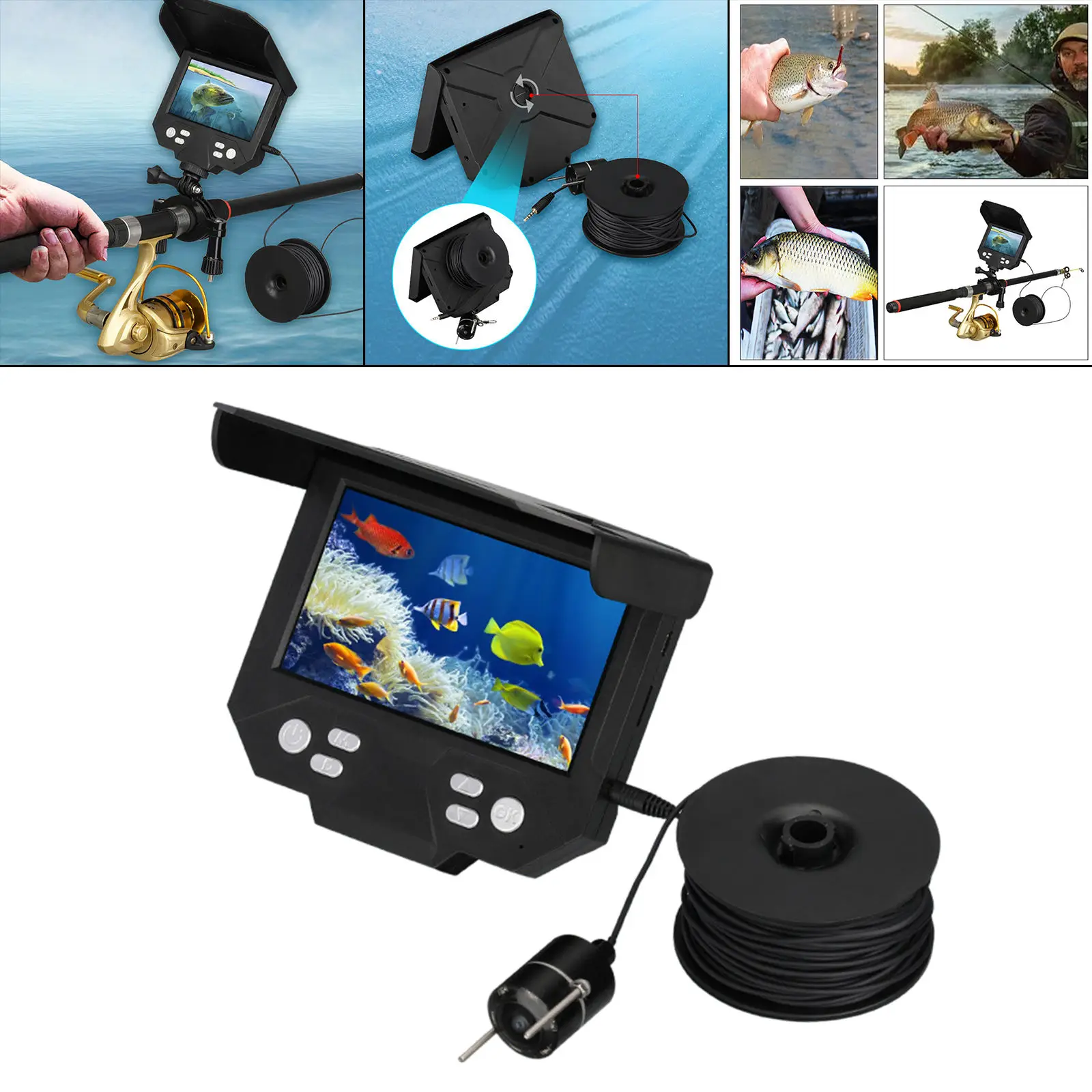 Скидка Камера для поиска рыбы, ЖК-монитор 4,3 дюйма, глубина 30 м, инфракрасная светодиодная подсветка с ночным видением
