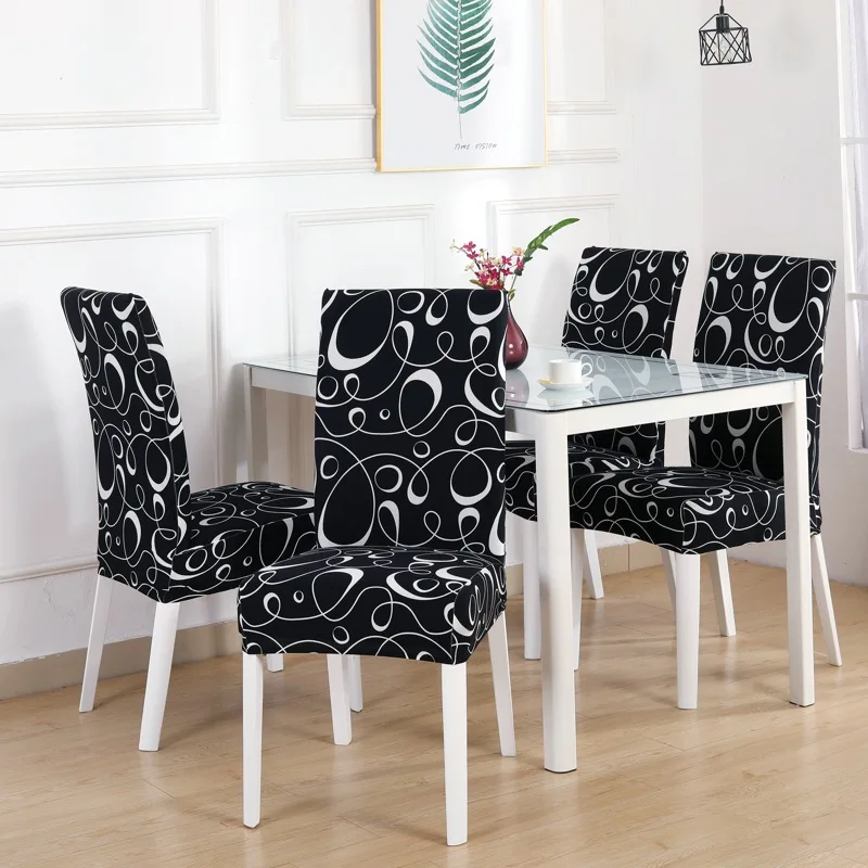 

Geometry Dining Room Chairs Cover Elastic Chair Covers Spandex Elastic Office Chair Anti-dirty Removable Chair Cover With Back
