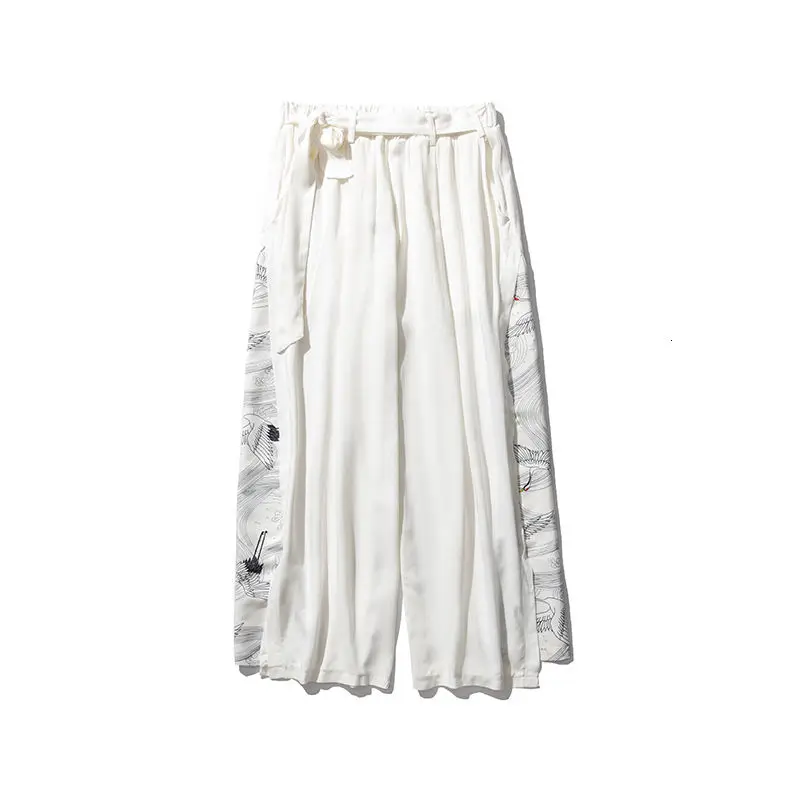 

2020 Autumn New Fashion Chinese Men's Retro Style Loose Personality Crane Straight Leg Casual Pants M-5XL