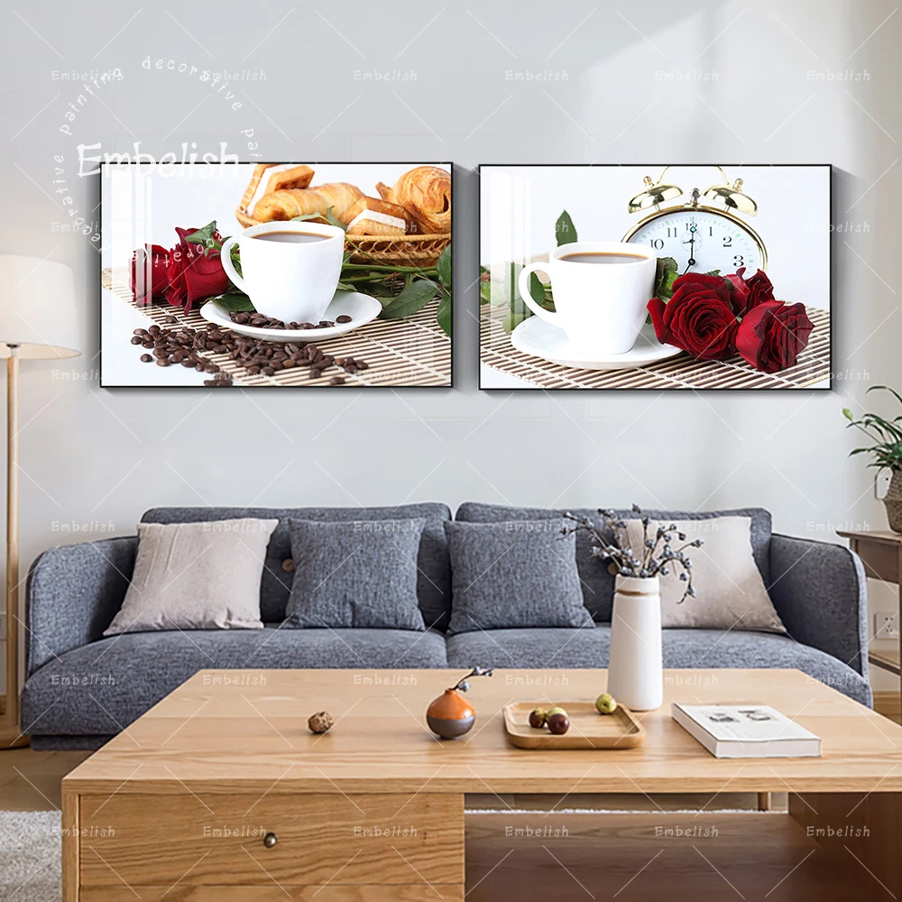 

Embelish 1 Pieces Modern Kitchen Decor Wall Art Posters Coffee Rose Flower HD Canvas Oil Painting Home Decor Pictures Bedroom