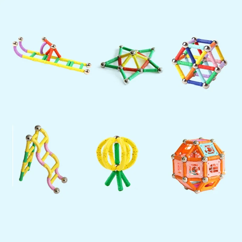 

144Pcs 3D Magnetic Building Blocks Toys for Children Magnet Balls Combination Construction Educational Toys Magnet Toy Bars