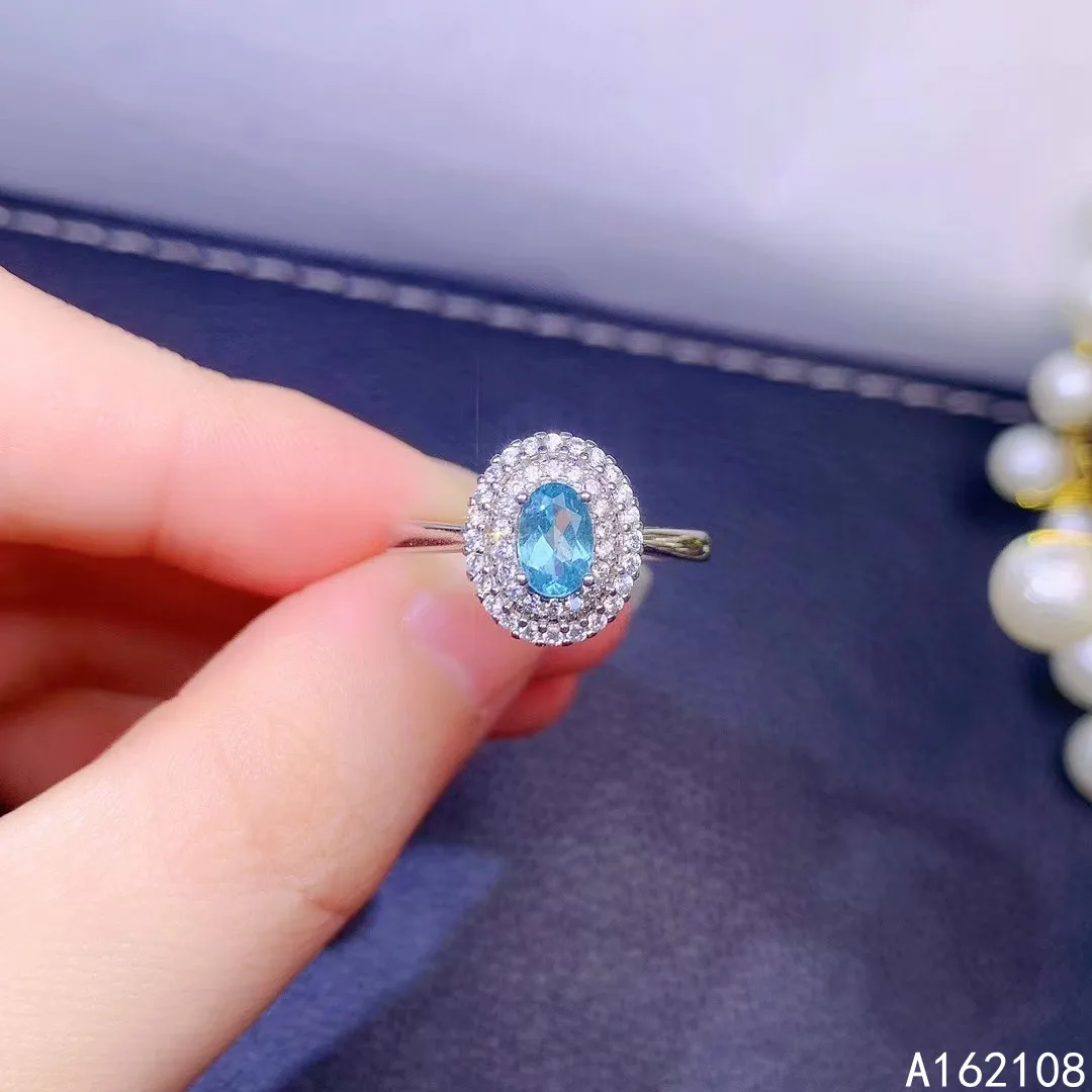 

Fine Jewelry 925 Sterling Silver Inset With Natural Gem Women's Luxury Fashion Oval Simple Apatite Adjustable Ring Support Detec