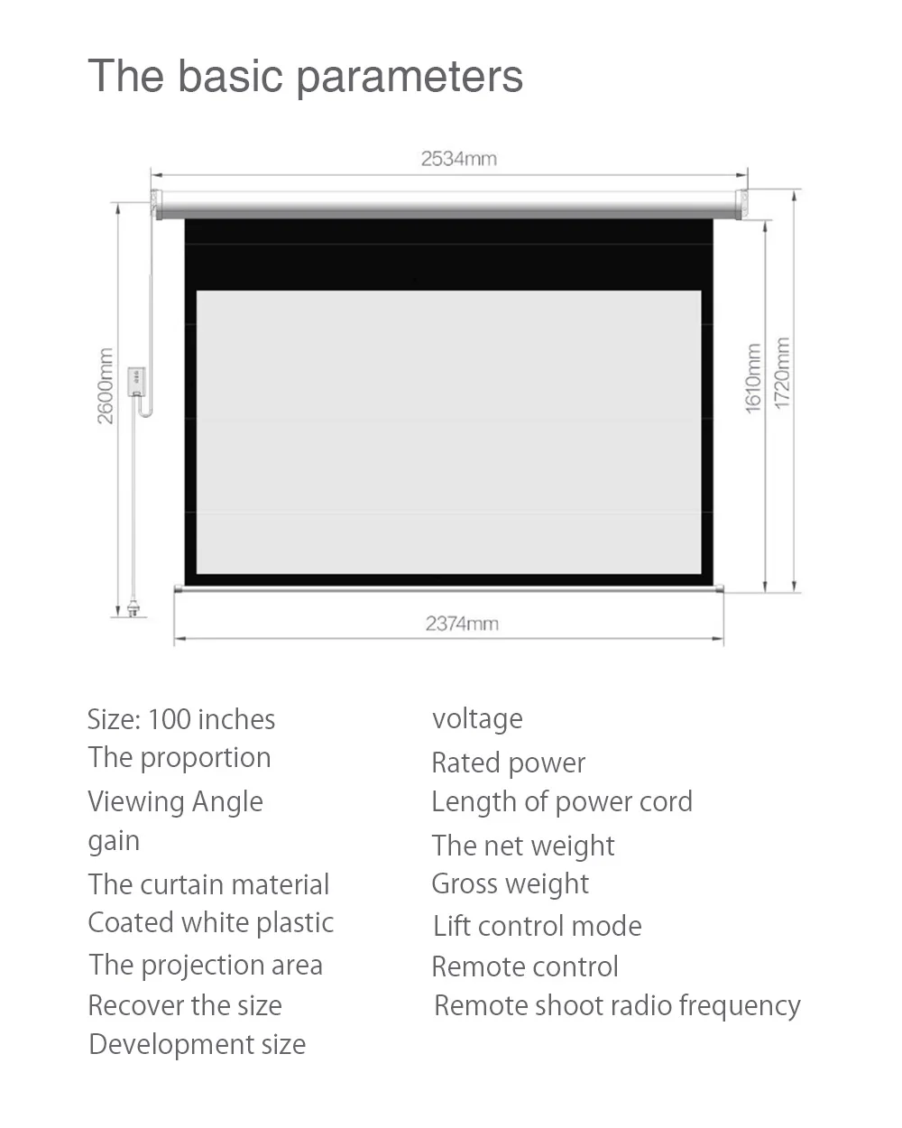 

Fengmi Electric Projector Screen Motorized Stand TV Movie Hologram Smart Home Fabric 16:9 100inch RF Remote Control Home Theater