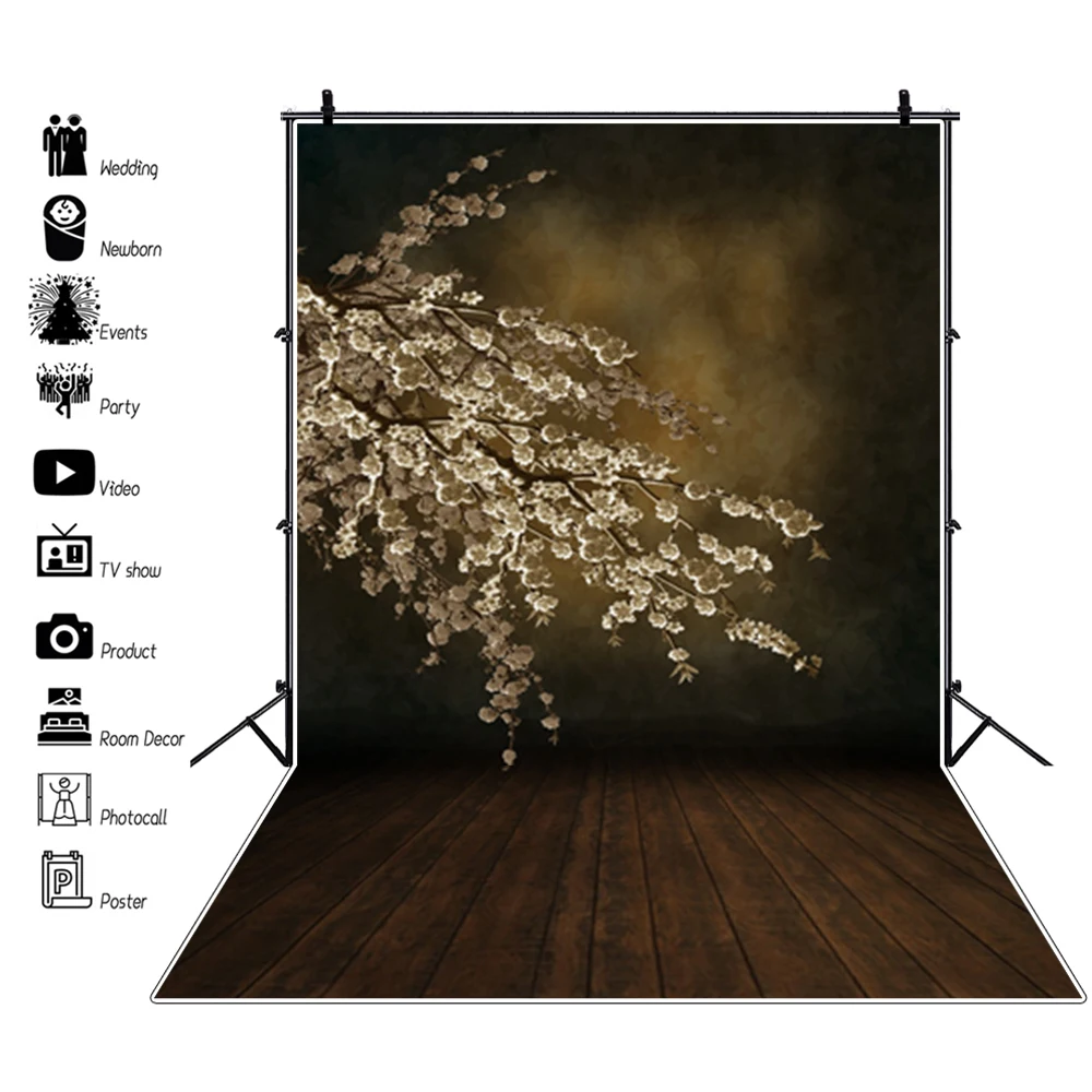Laeacco цветы цветущие деревья боке деревянный пол ребенок портрет фотографии фоны
