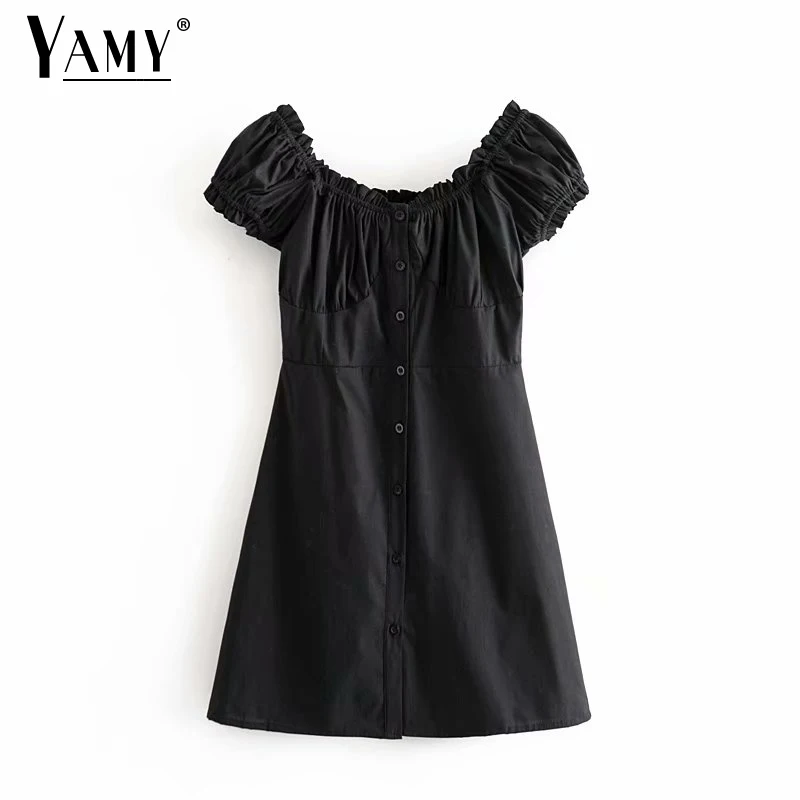 Летнее платье 2020 повседневное черное Элегантные корейские платья с коротким