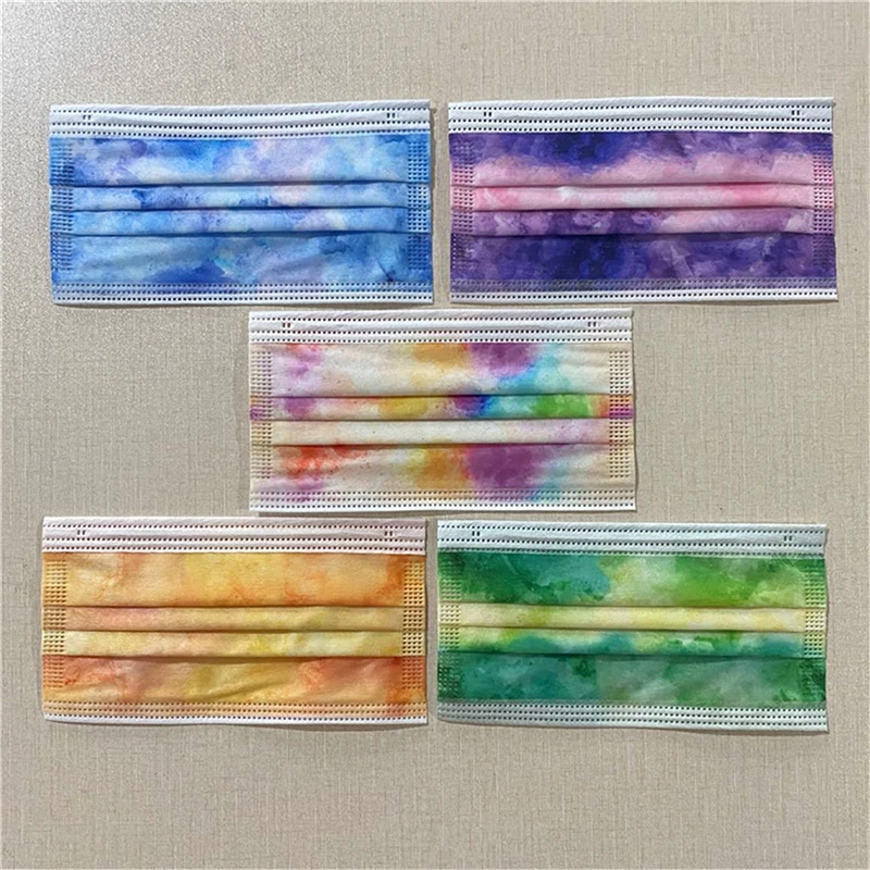 

50/20 пк галстук для взрослых-Dye Градиент печатных пылезащитный одноразовые Новая маска для унисекс Mascarillas Печати Маски для лица маски