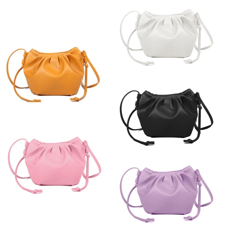 

Soft Leather Crossbody Bag PU Leather Messenger Bags Pleated Shoulder Bag G5AE
