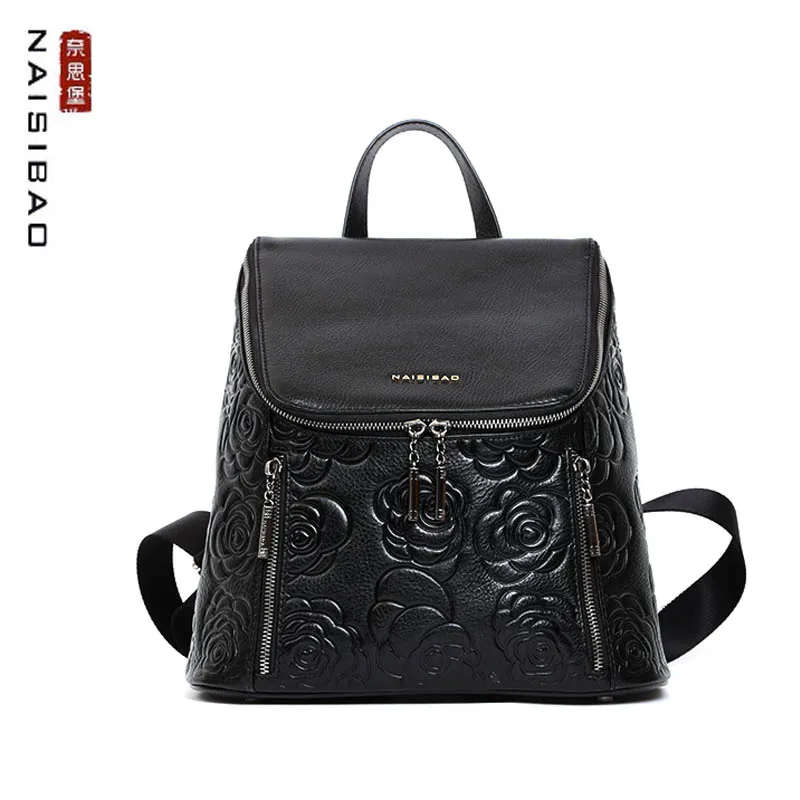 

NAISIBAO Women Genuine Leather Bag Real Cowhide Women's bag Luxury Designer Famous Brand Women's backpack For women backpack