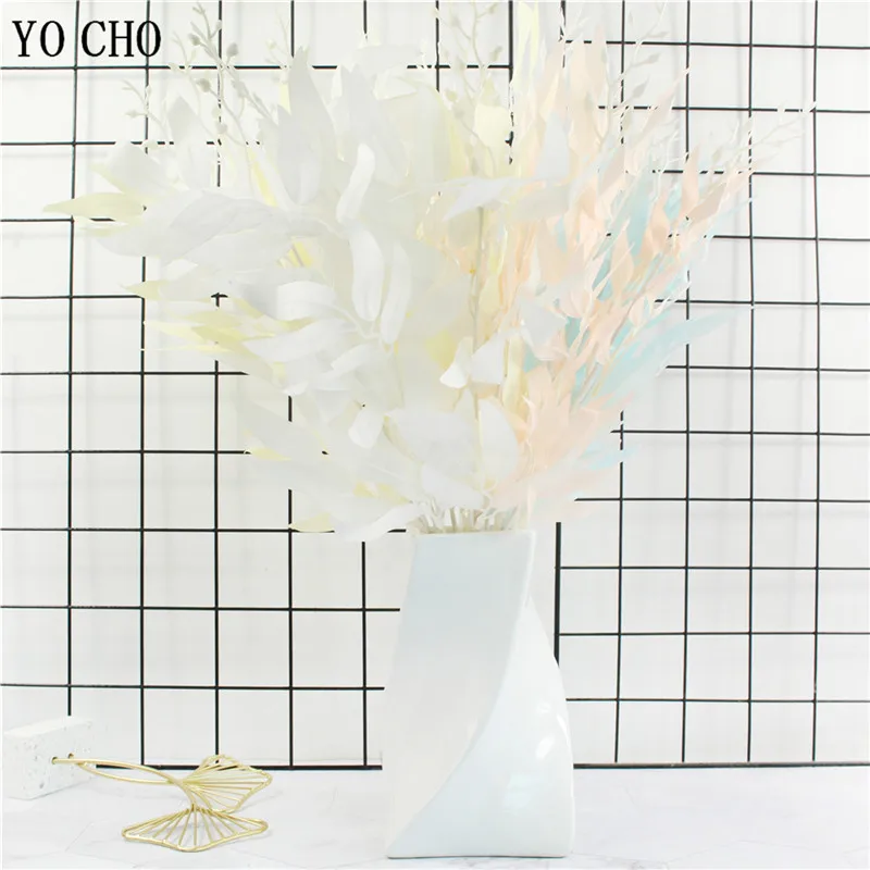 

Artificial White Plant Wedding Decoration Flower Silk Flower for Home Party Ceiling Wreath Decor Willow Leaf Green Grass Plant