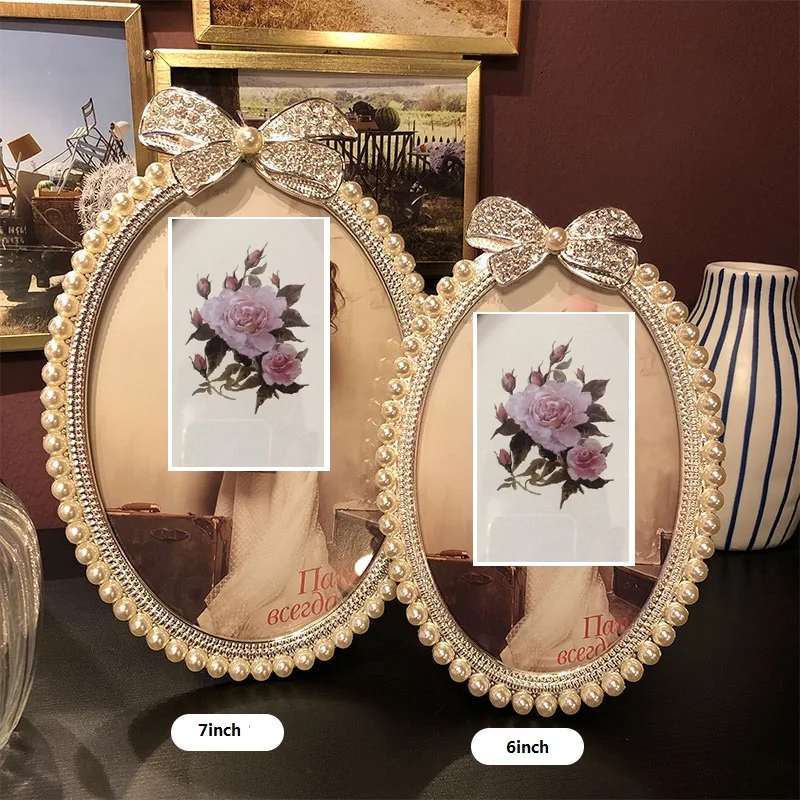 European Style Retro Metal Pearl Photo Frame Office Desktop Creative Wedding Children Picture | Дом и сад