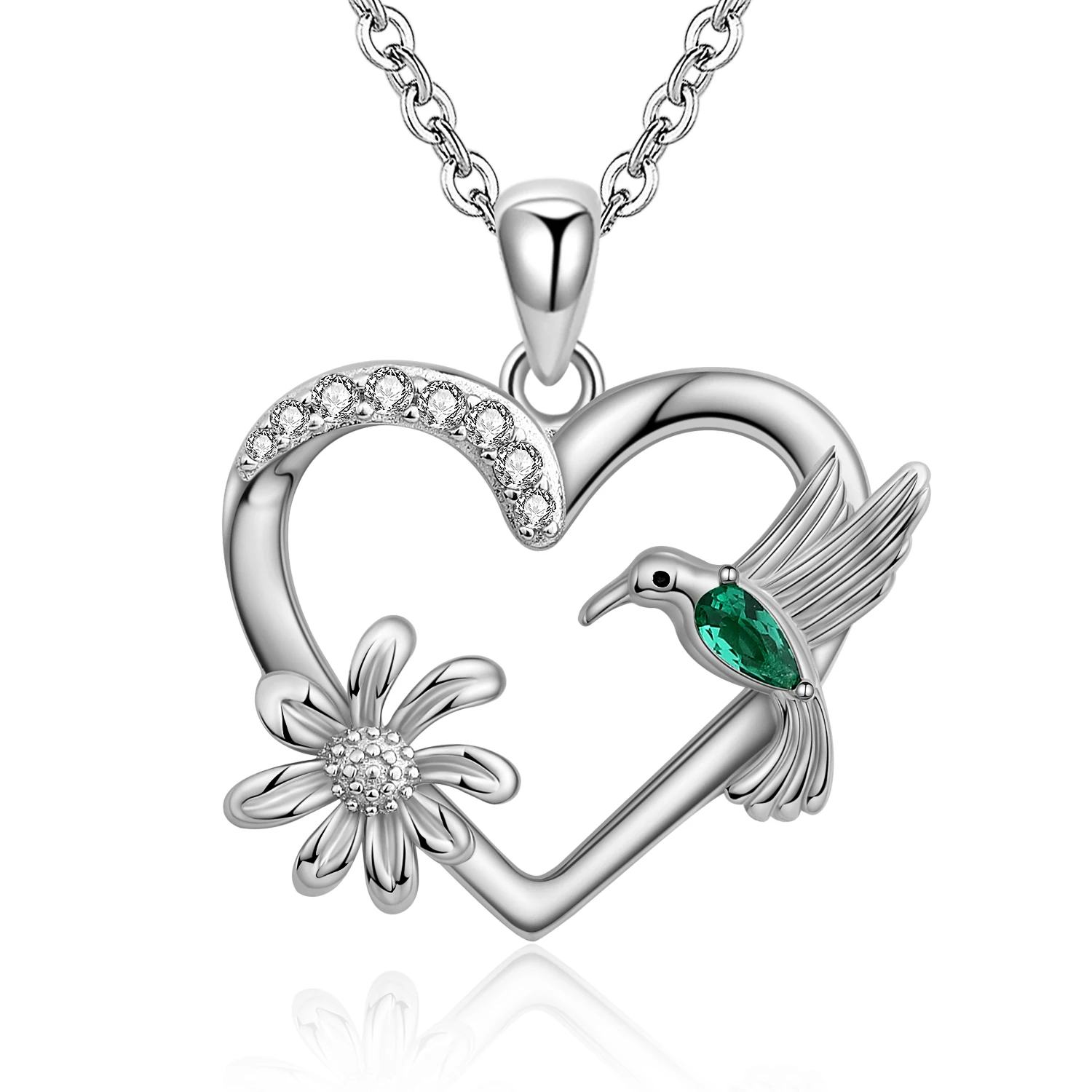 

925 Sterling Silver Hummingbird Pendant Zircon Necklace With Flower Bird Animal Jewelry for Women Girlfriend Wife Valentine Gift