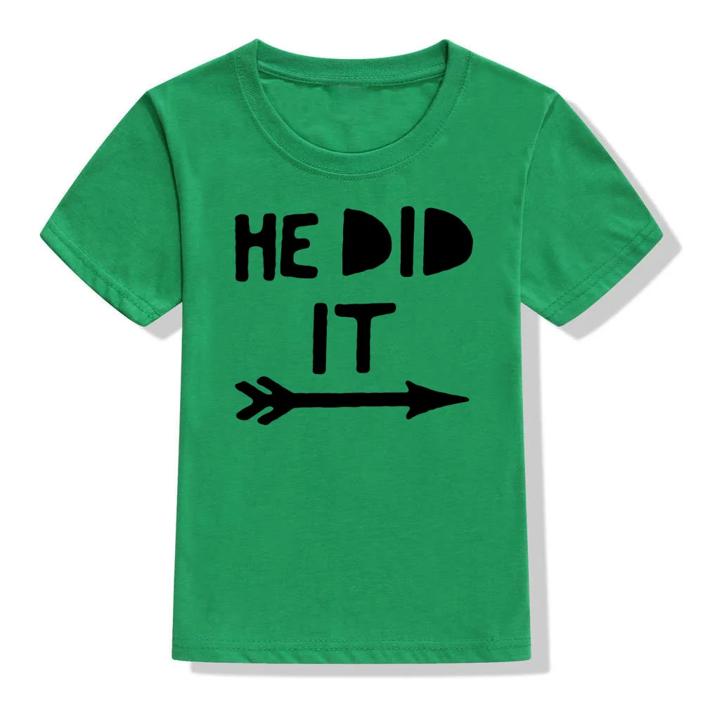 Забавная детская футболка с надписью He Did It подходящая для малышей мальчиков