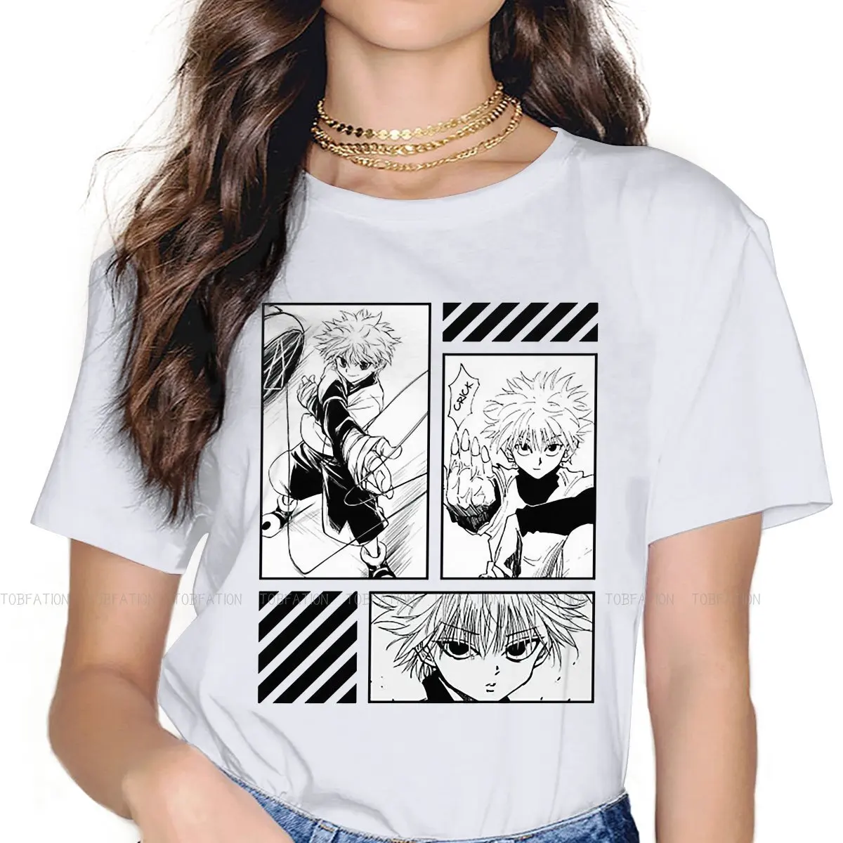 

Черно-белая женская футболка Hunter X Hunter KlIIuaz, Мультяшные базовые топы для девочек 5XL, Хлопковая женская футболка, Забавный хипстерский подарок
