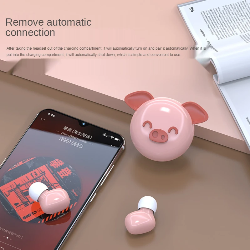 

MINI Earphone Headphone Cute Pig Wireless Bluetooth 5.0 Sports Mini Cute Ears Touch Wireless Headsets