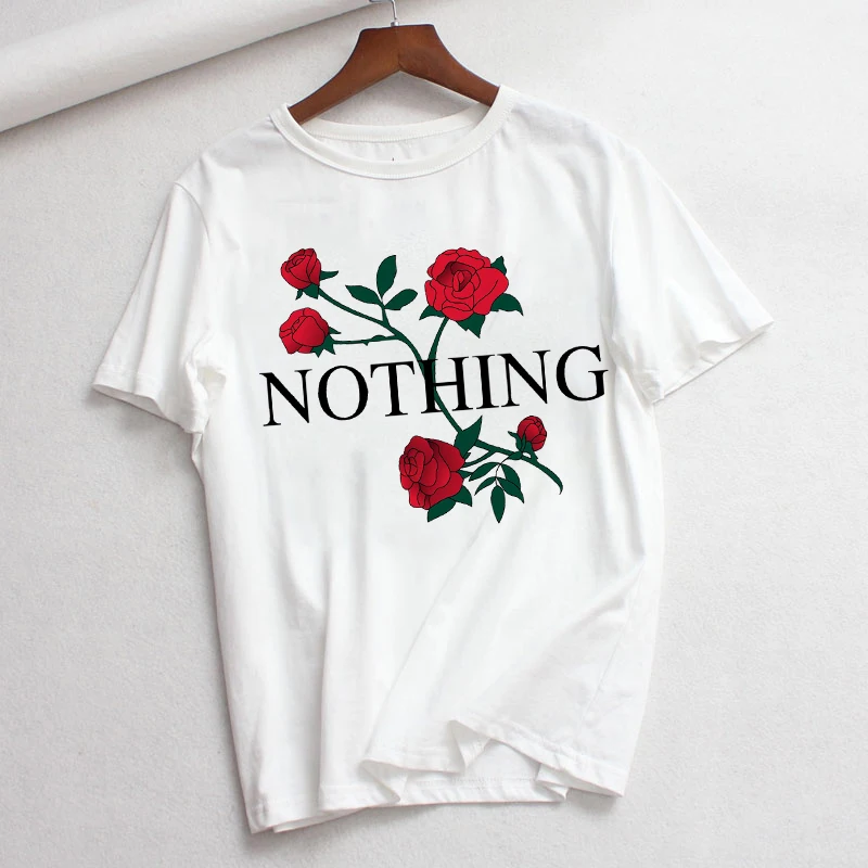 

Rose Flower Nothing Print TShirts Summer Graphic Fashion Tops Tee Short Sleeve Female T-Shirt Streetwear Women Harajuku T shirt