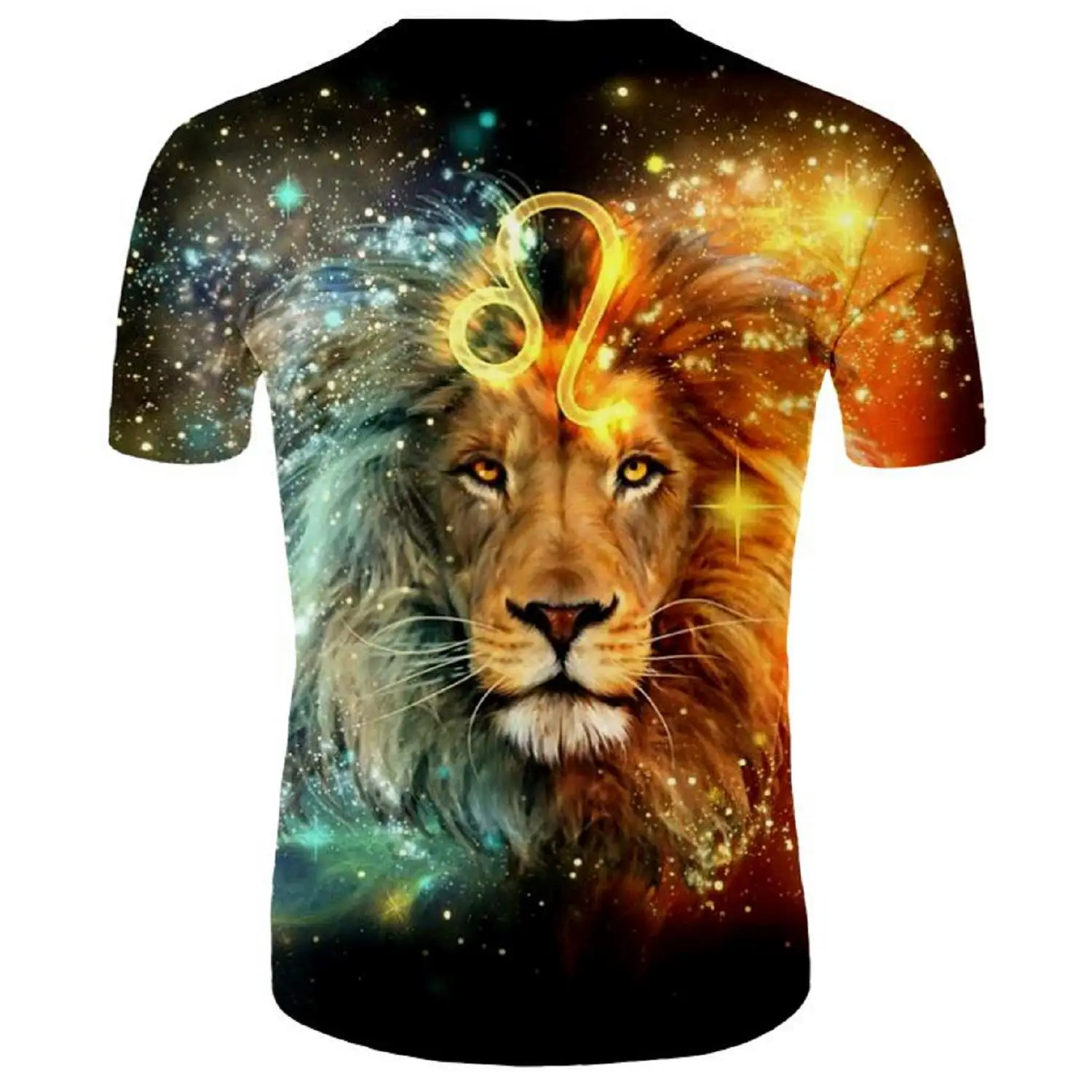 

3D T-Shirt Tops Short-Sleeve The Mighty Lion Tees Round-Neck Printed Casual