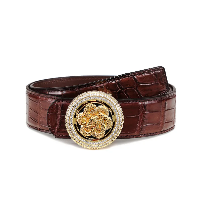 snake buckle brown McParko роскошный мужской ремень из натуральной кожи крокодила, поясной ремень с пряжкой в виде животных, стразы, круглый ремень для счастливых мужчин коричневого цвета - Цвет: snake buckle brown