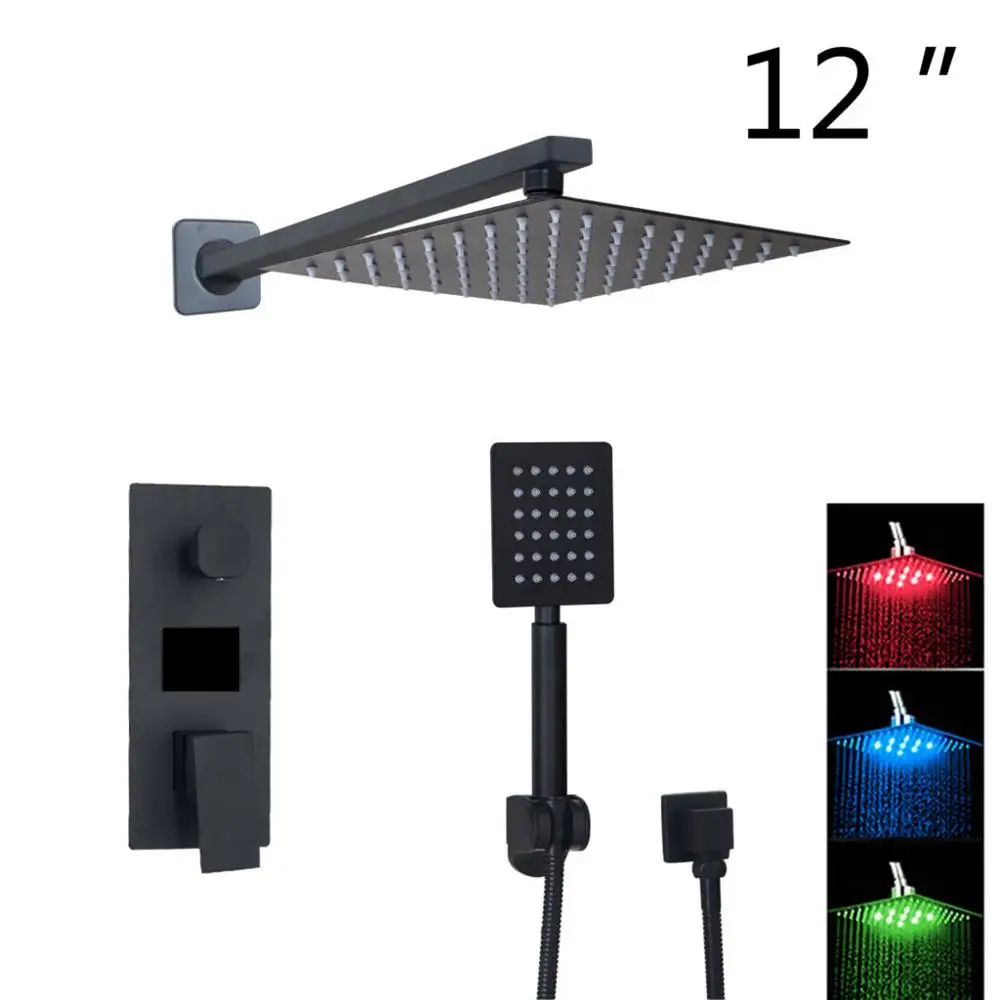 12 LED KEMAIDI Ванная комната душевой кран 3 функции черный цифровой смесители для душа набор осадков Насадки для душа 2 Цифровой оптический кабель Дисплей смесителя - Цвет: 12 LED