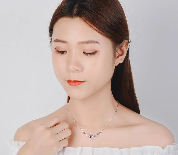 Изящные Искусственные серебряные подвески в виде сердца крыльев Ангела ожерелья