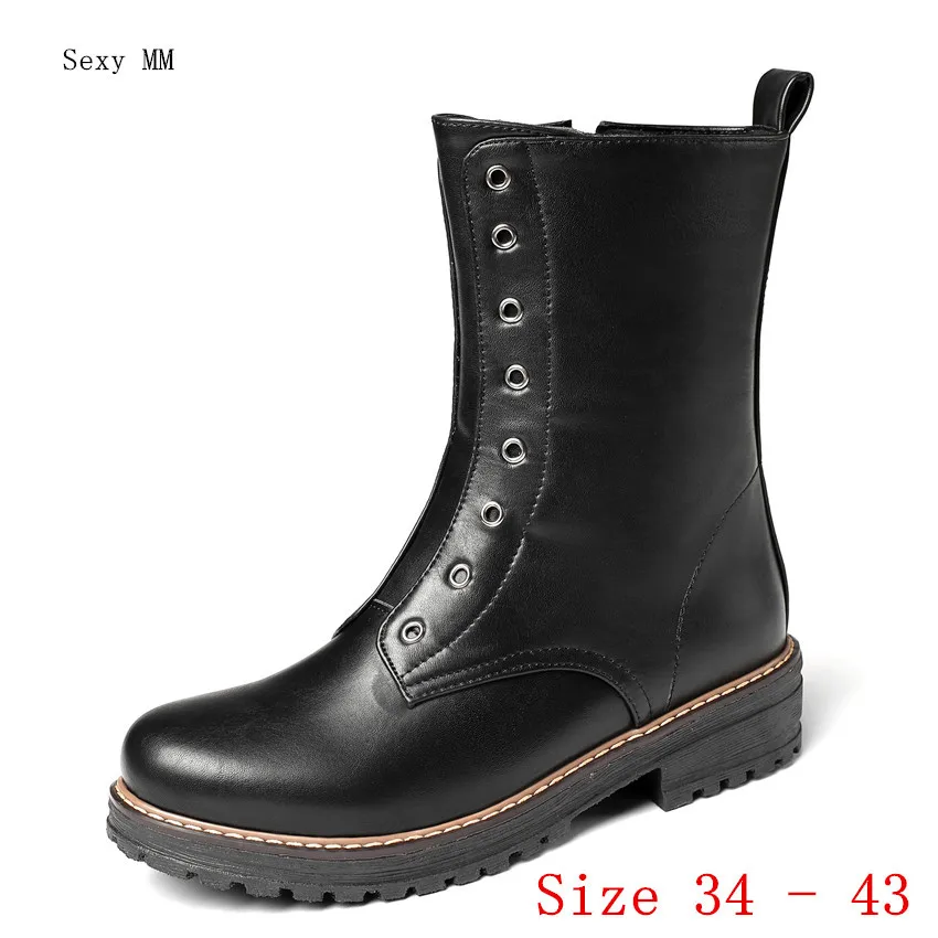 

Spring Autumn Women Low Heels Mid Calf Boots Motorcycle Shoes Woman Low Heel Short Boots Plus Size 34 - 40 41 42 43