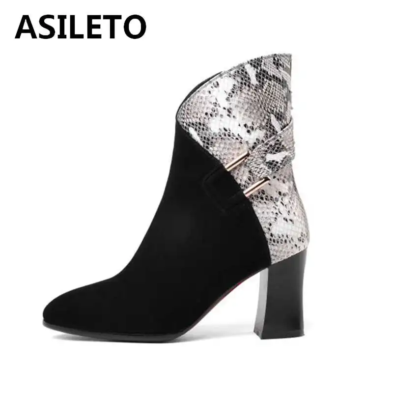 Женские ботильоны на молнии ASILETO из натуральной кожи высоком каблуке сапоги со