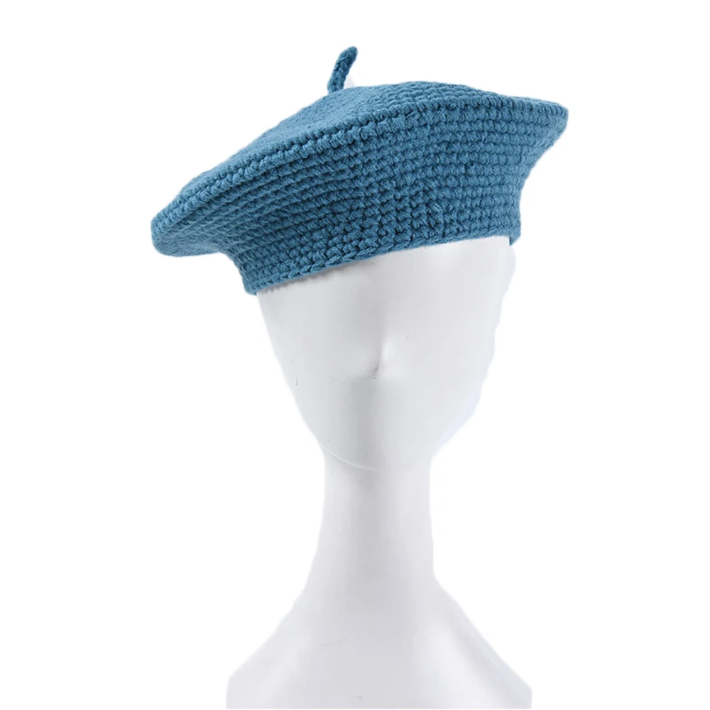 Вязаный берет синяя черная шапочка вязаная шапки шапочки ручной работы для